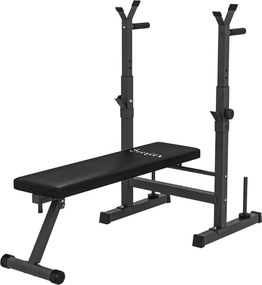 Banco de Pesos (NÃO INCLUIDOS) Multifuncional Dobrável com Suporte para Barras Ajustável e Estação de Dips 98-122x140x73 cm Preto