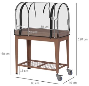 Mesa de Cultivo com Rodas 80x40x120 cm Horta Urbana Elevada com Cobertura de Estufa para Cultivar Plantas Flores Castanho