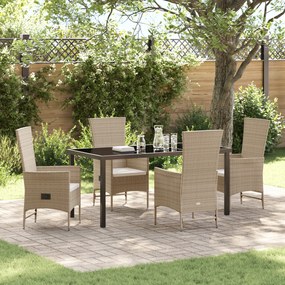 vidaXL Conjunto de Jantar de Jardim 5 Peças com Almofadas Bege Rattan PE