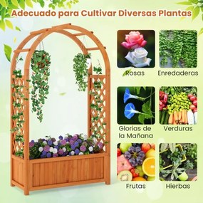 Floreira elevada com treliça em em arco 83 x 36 x 146 cm, drenagem e caixa de madeira elevada para trepadeiras, ervas e vegetais. Castanho avermelhado