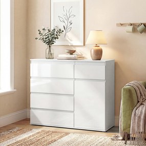 Aparador de Sala com 5 Gavetas Prateleiras Ajustáveis e Porta com Fecho Suave 100x40x80 cm Branco Brilhante