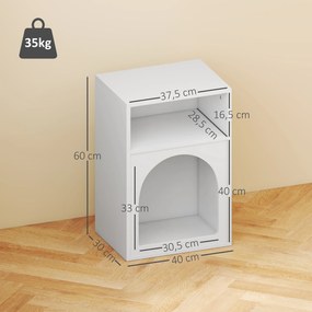 Conjunto de 2 mesas de cabeceira, com compartimentos abertos, design arqueado, 40 x 30 x 60 cm, branco