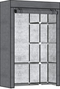 Guarda Roupa de Tecido Dobrável com 6 Prateleiras e 1 Barra de Pendurar para Dormitório Vestidor 103x43x162,5 cm Cinzento
