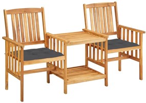 Cadeiras de jardim c/ mesa de centro e almofadões acácia maciça