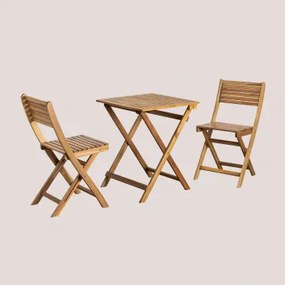 Conjunto De Mesa Quadrada (60x60 Cm) E 2 Cadeiras De Jardim Dobráveis Em Madeira De Acácia Delawer Castanho Acácia - Sklum
