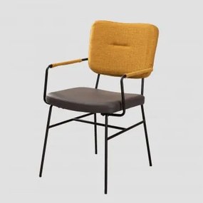 Cadeira De Jantar Com Braços Em Pele Sintética E Aço Milih Mostaza - Gris Oscuro - Sklum