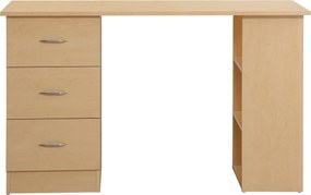 Secretária com 3 gavetas e 3 prateleiras abertas 120 x 49 x 72 cm madeira clara
