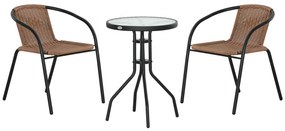 Outsunny Conjunto 3 Peças Vime Jardim 2 Cadeiras Empilháveis Mesa Centro Redonda Vidro Moderno Elegante Marróm | Aosom Portugal