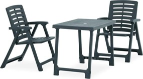 vidaXL 3 pcs conjunto de bistrô dobrável plástico verde