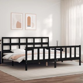 vidaXL Estrutura cama Super King Size c/cabeceira madeira maciça preto