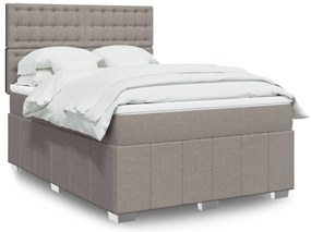 vidaXL Cama com molas/colchão 140x200 cm tecido castanho-acinzentado