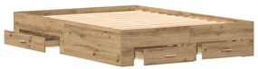 Cama com Gavetas vidaXL Carvalho Artisan 135x190 cm Madeira Revestida