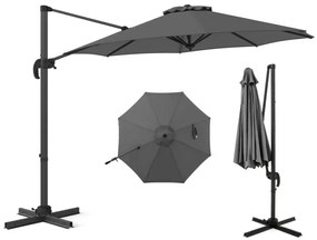 Guarda-sol 300 x 300 cm com manivela, guarda-sol giratório 360°, guarda-sol de jardim, guarda-sol de mercado, bege