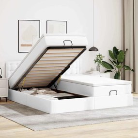 vidaXL Estrutura de cama otomana com colchão branco couro falso