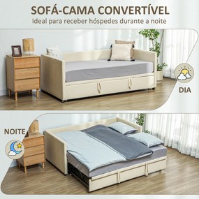 Estrutura para Sofá Cama 2 em 1 Sofá de Dois Lugares Cama de Casal com Rodas para Colchões de 90x190 cm Bege