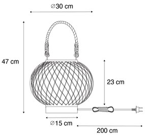 Candeeiro de mesa rural para exterior em vime - Calamus Rústico