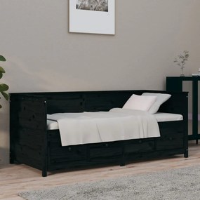 Sofá-cama 75x190 cm madeira de pinho maciça preto