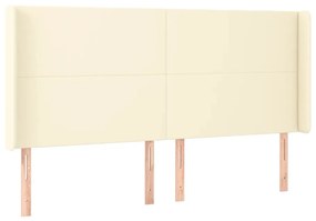Cabeceira cama c/ LED 183x16x118/128 cm couro artificial crème