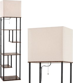 Candeeiro de pé industrial com 5 estantes abertos escalonados 40 x 29 x 172 cm, abajur de linho, Estrutura metálica e casquilho E27 para sala de estar