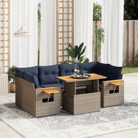 vidaXL 7 pcs conjunto sofás p/ jardim c/ almofadões vime PE cinzento