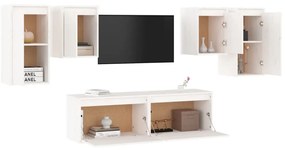 Móveis de TV 6 pcs madeira de pinho maciça branco