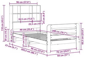 Cama sem colchão 90x200 cm madeira de pinho maciça