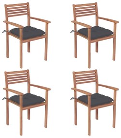 Cadeiras de jardim c/ almofadões antracite 4 pcs teca maciça