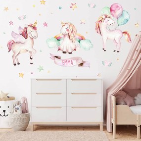 Decoração de parede - Unicórnios cor-de-rosa com nome