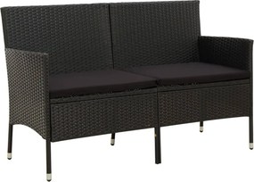 vidaXL Sofá de jardim de 3 lugares com almofadão vime PE preto