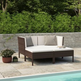 vidaXL 4 pcs conjunto lounge jardim c/ almofadões vime PE castanho