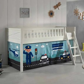 Conjunto cama alta Infantil SCOTT + cortina de brincar POLICIA Branca