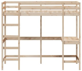 Cama alta com secretária 90x200 cm madeira de pinho maciça