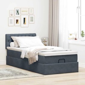 Estrutura cama otomana colchão 80x200 cm veludo cinzento escuro