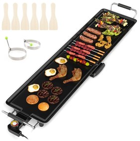 Grelhador elétrica portátil 105x24x10,5 cm com 2 superfícies de cozedura Termostato de 4 níveis e tabuleiro removível