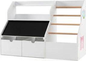 Estante Infantil para Brinquedos, 104 x 40 x 70 cm, com Quadro de Ardósia, Branco