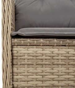 3 pcs conjunto lounge de jardim com almofadões vime PE bege