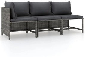 vidaXL 3 pcs conjunto lounge de jardim c/ almofadões vime PE cinzento