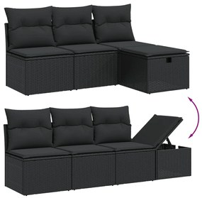 9 pcs conjunto de sofás p/ jardim c/ almofadões vime PE preto