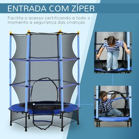 Trampolim para Crianças com Rede de Segurança e Estrutura de Aço para Interiores e Exteriores Carga 50kg Ø140x190 cm Azul