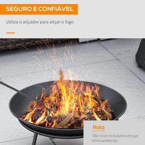 Outsunny Braseiro de Exterior Braseiro de Metal com Atiçador para Varanda Campismo Ar Livre Ø47x21 cm Preto