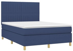 Cama box spring c/ colchão e LED 140x200 cm tecido azul