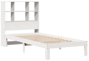 Cama com estante sem colchão 90x200 cm pinho maciço branco