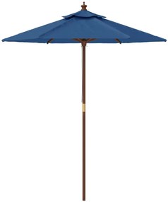 Guarda-sol de jardim com poste de madeira 196x231 cm azul-ciano