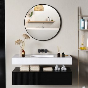 Espelho redondo Ø 70 x 2,5 cm para casa de banho com moldura de metal, fácil de instalar, para quarto, sala de estar, hall de entrada, preto