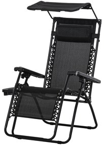 Outsunny Espreguiçadeira Dobrável Gravidade Zero com Toldo Apoio para os Braços Espreguiçadeira Reclinável com Bandeja Removível 90x67x110cm Preto