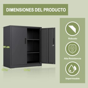 Armário de armazenamento metálico 80 x 40 x 91 cm com 2 portas com fechadura para garagem ou escritório com 2 prateleiras ajustáveis Preto