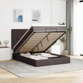 Estrutura cama otomana colchão 140x200cm tecido castanho escuro