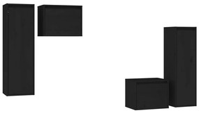 Móveis de TV 4 pcs madeira de pinho maciça preto