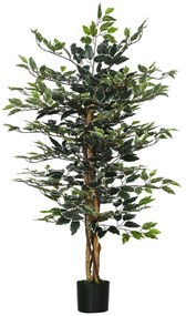Ficus Artificial com Troncos 130 cm Planta Artificial com Vaso e 702 Folhas Realistas para Decoração de Sala de Estar Dormitório Ø15x130 cm Verde
