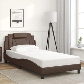 vidaXL Estrutura cama c/ cabeceira 100x200cm couro artificial castanho
